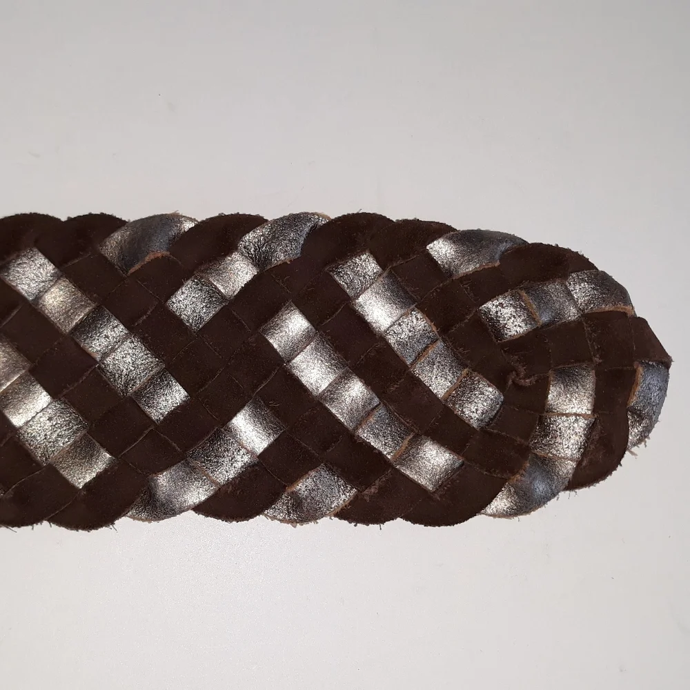 Fossil brown suede & metallic leather braided belt L